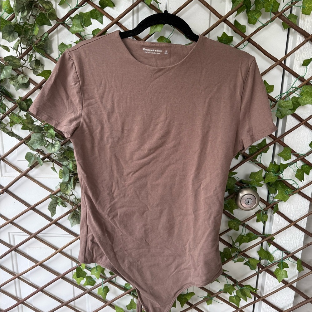 Abercrombie & Fitch Taupe Short Sleeve Bodysuit